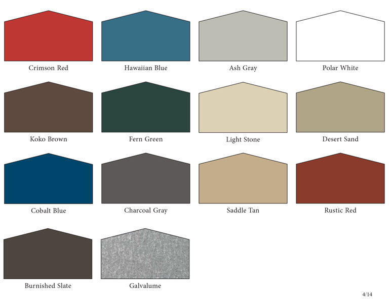 Color chart for metal building